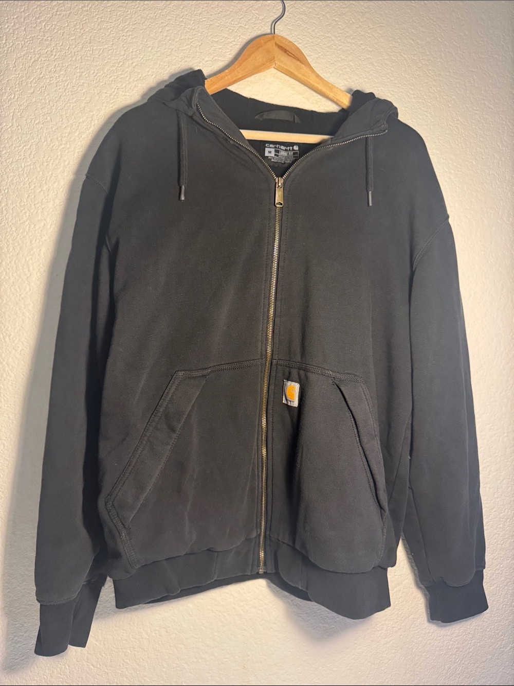 Carhartt Rain Defender Hoodie Men's Medium Black Fleece Lined Full Zip 105443